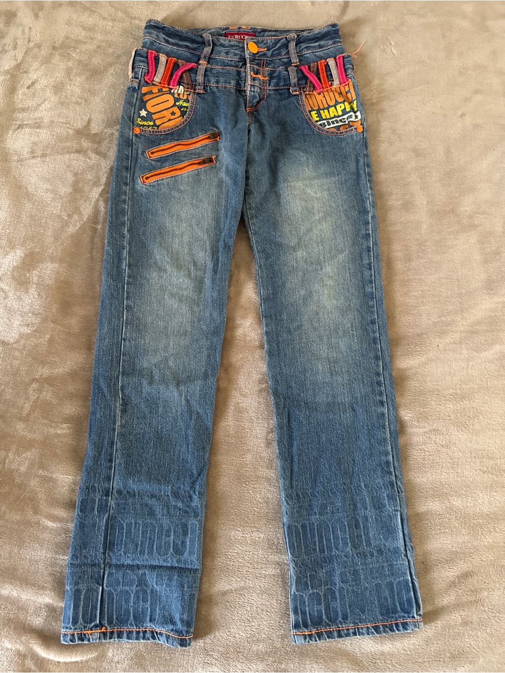 Rare Fiorucci J-SS 140 Y2K Harajuku Double Waist Graphic Jeans XXS XS - Picture 15 of 16